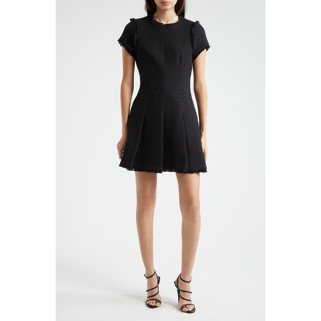 Cinq Sept Women's Black Nova Tweed Short Sleeve Fit & Flare Dress Size 14 Nwot